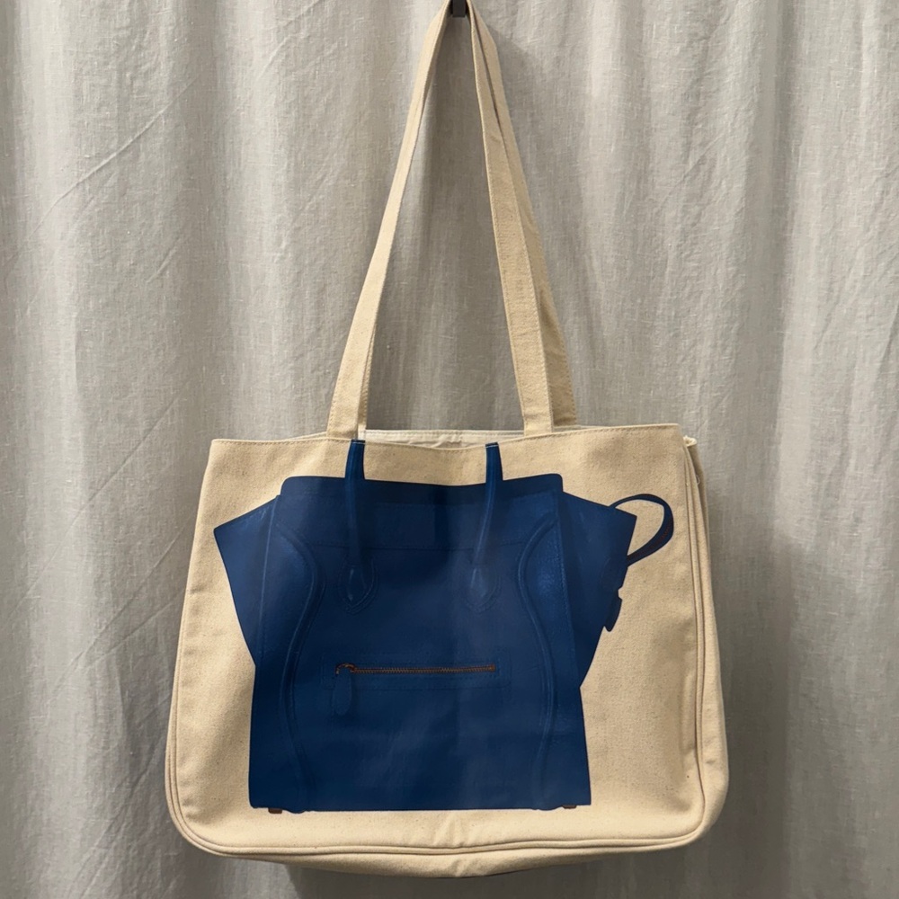 THURSDAY FRIDAY Canvas‎ Tote Bag  Royal Blue Faux Designer Bag Print Large Size